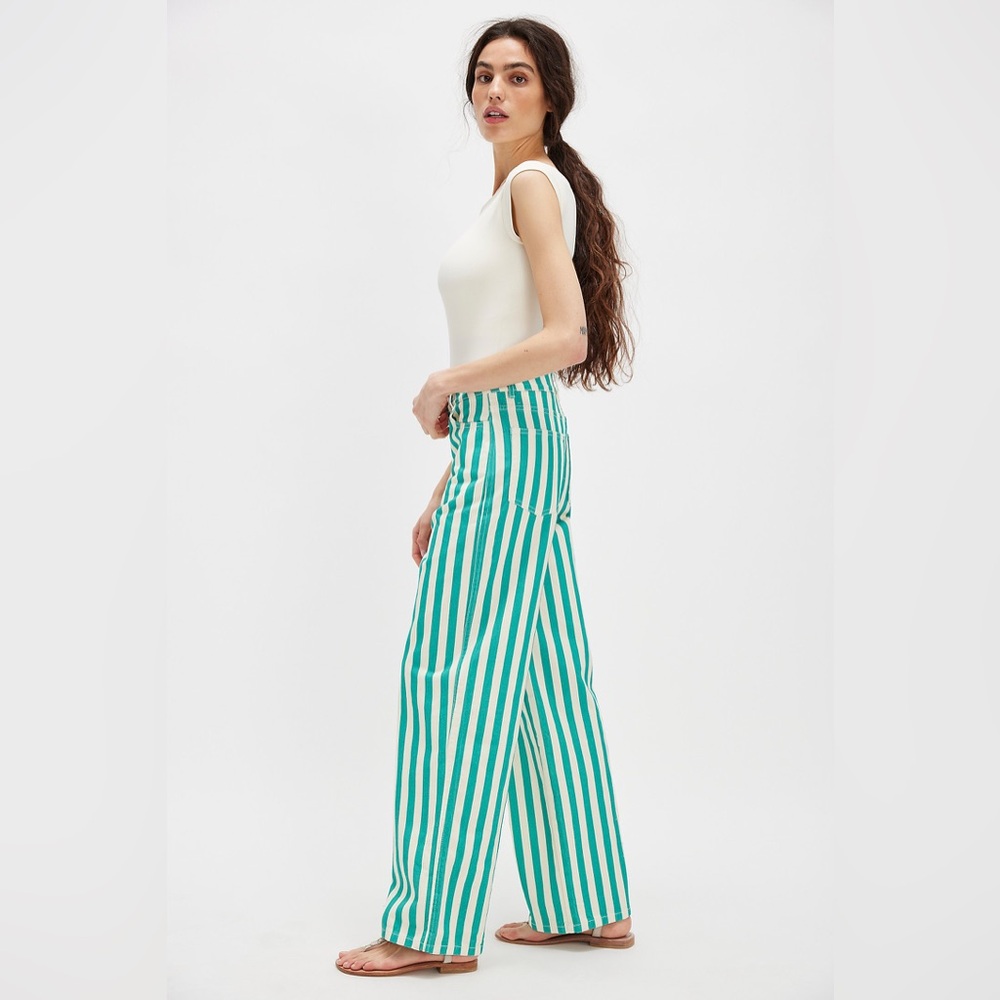 Free People The Tiny Big Sister Striped Berta Long Jeans - Picture 3 of 9